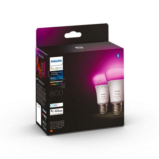 Obrázek produktu LED žárovka E27 Philips Hue 2ks 6,5W (60W) White and Color Ambiance (2000-6500K/RGB) stmívatelná 3