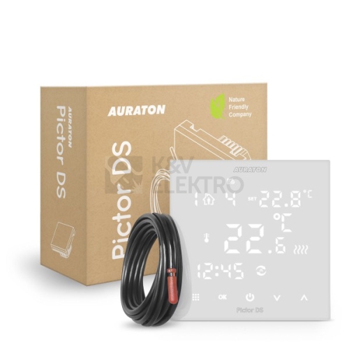 Termostat dotykový AURATON Pictor DS s týdenním programem, 2 čidla (prostorové + podlahové)
