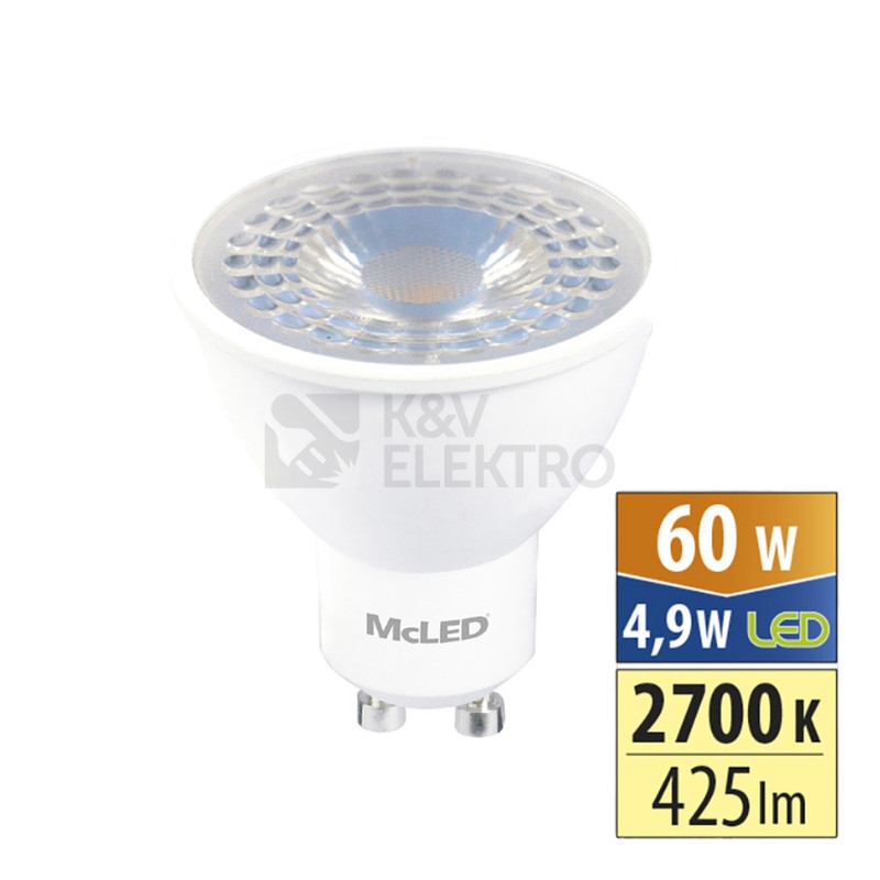 Obrázek produktu LED žárovka GU10 McLED 4,9W (60W) teplá bílá (2700K), reflektor 38° ML-312.167.87.0 0