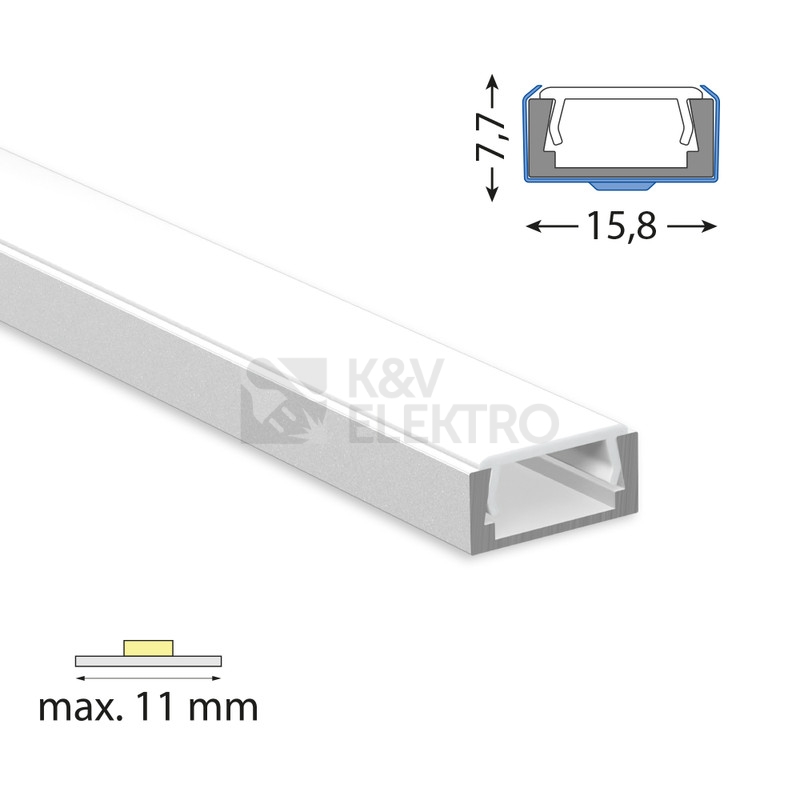 Obrázek produktu Přisazený hliníkový profil PG2 16x8mm včetně mléčného difuzoru 2m McLED ML-761.001.74.2 0