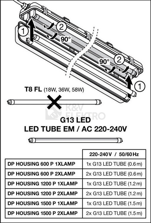 Obrázek produktu Zářivka LEDVANCE Damp Proof 600mm IP65 G13 pro LED trubici T8 5